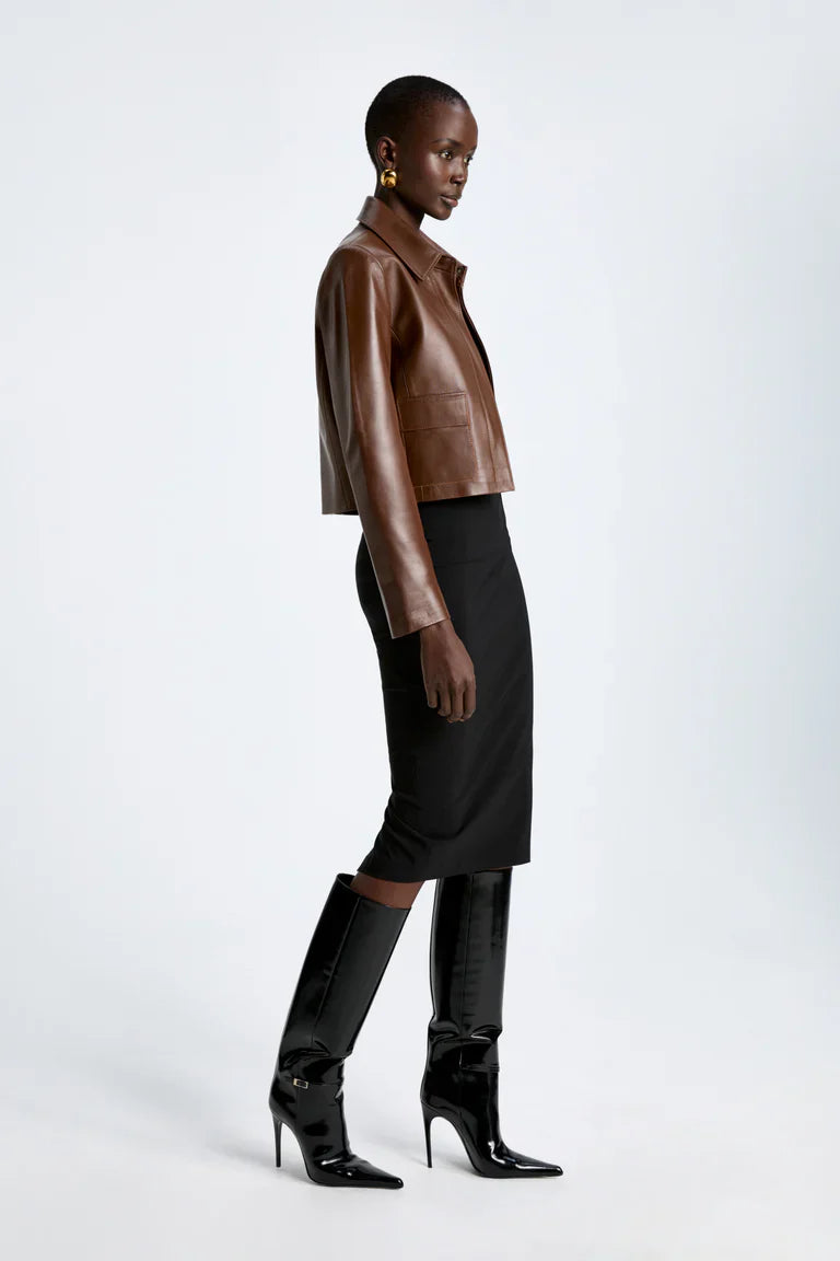 Bleeker Cropped Leather Jacket in Milk Chocolate