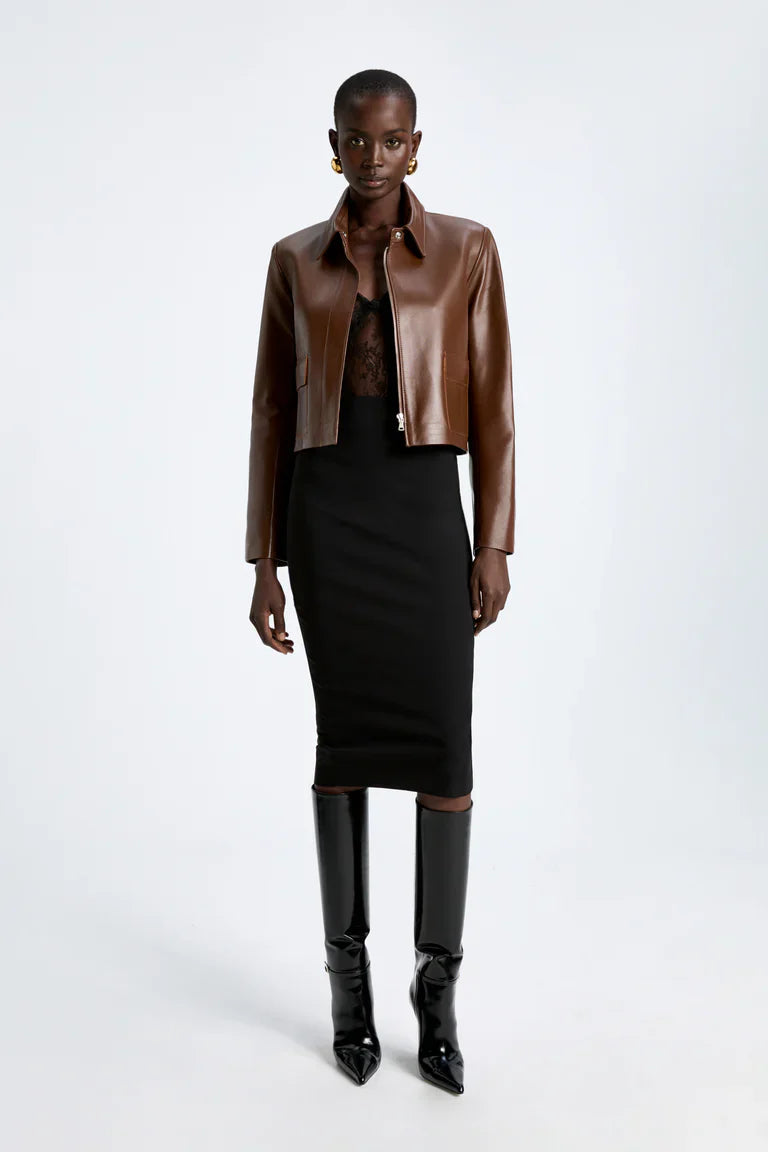 Bleeker Cropped Leather Jacket in Milk Chocolate