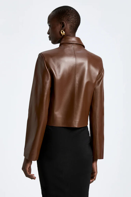 Bleeker Cropped Leather Jacket in Milk Chocolate
