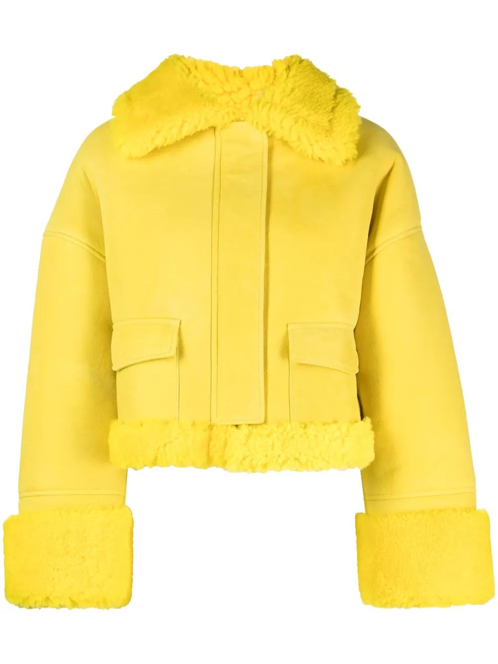 Bottega Veneta Cropped Shearling-Trim Yellow Jacket