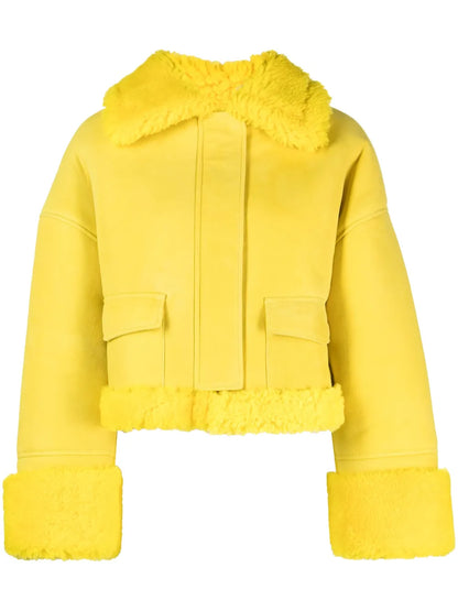 Bottega Veneta Cropped Shearling-Trim Yellow Jacket
