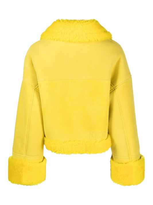 Bottega Veneta Cropped Shearling-Trim Yellow Jacket