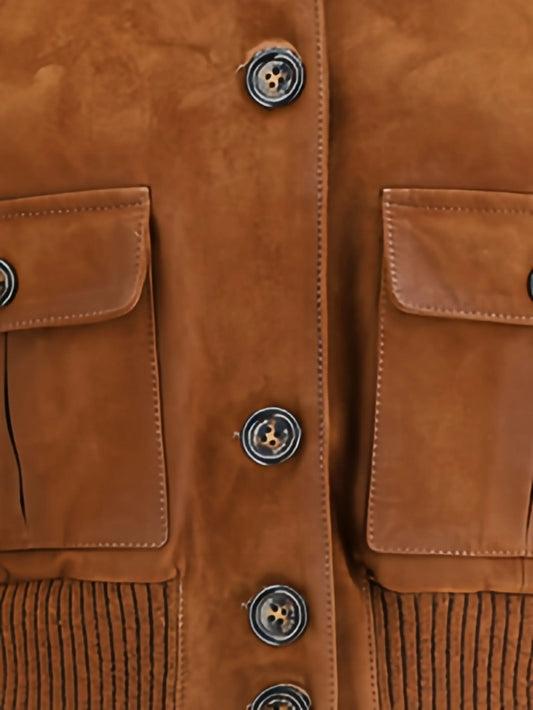Brioni Suede Buttoned Bomber Jacket