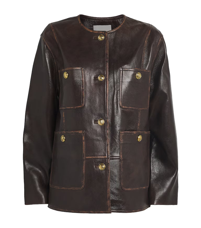 Brunello Cucinelli Dark Brown Leather Utility Jacket