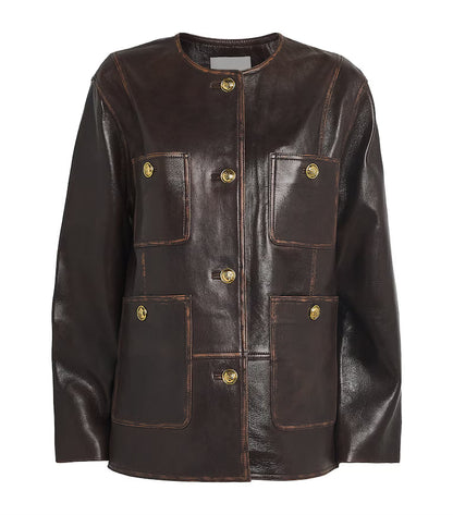 Brunello Cucinelli Dark Brown Leather Utility Jacket