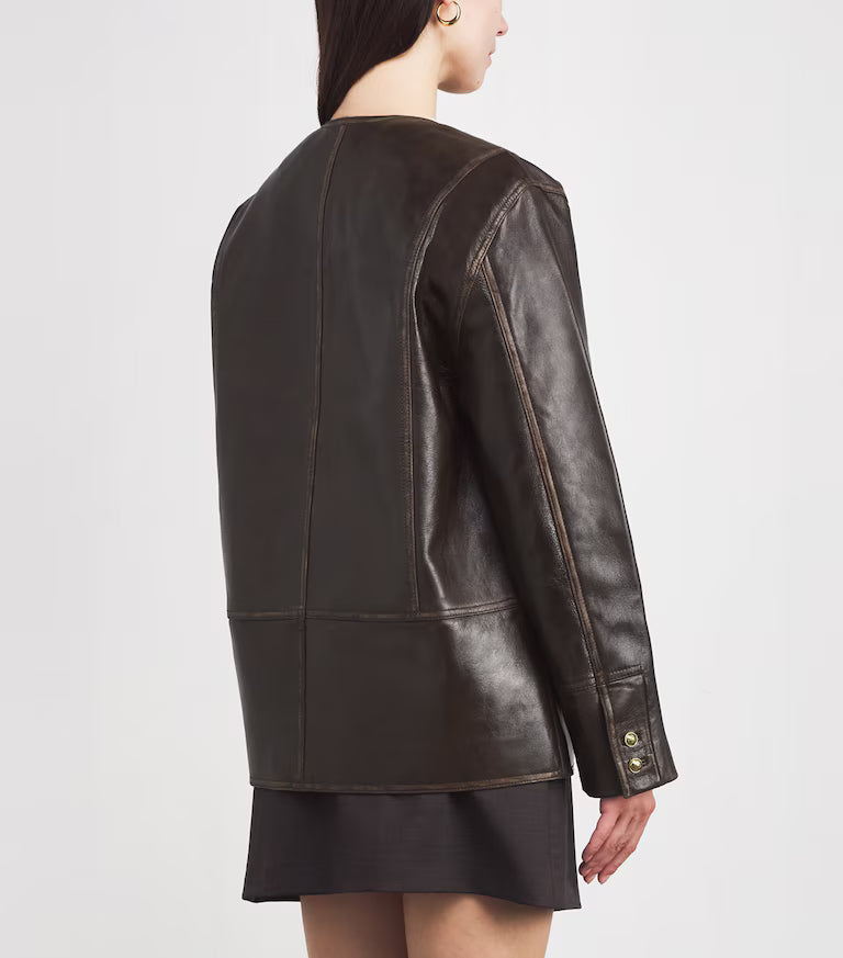 Brunello Cucinelli Dark Brown Leather Utility Jacket
