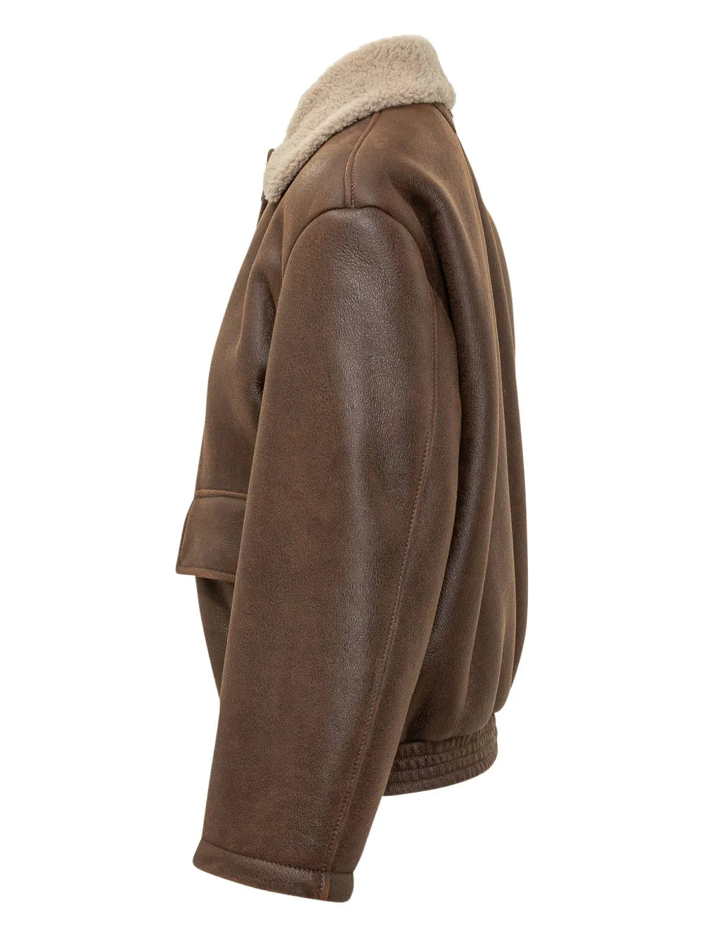 Brunello Cucinelli Shearling Button-Up Jacket in Tobacco Brown