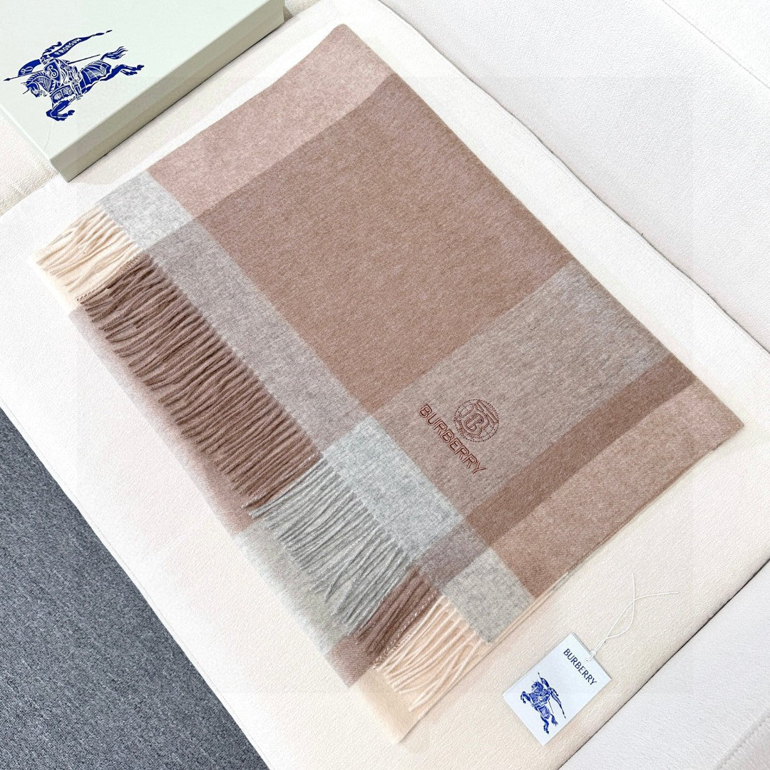 Burberry Soft Check Wool & Cashmere Scarf with Monogram Logo