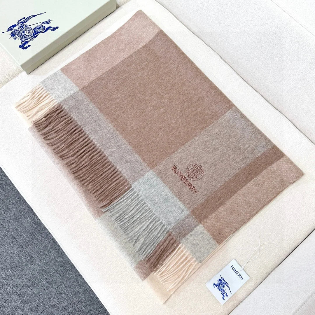 Burberry Soft Check Wool & Cashmere Scarf with Monogram Logo