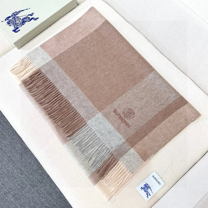 Burberry Soft Check Wool & Cashmere Scarf with Monogram Logo