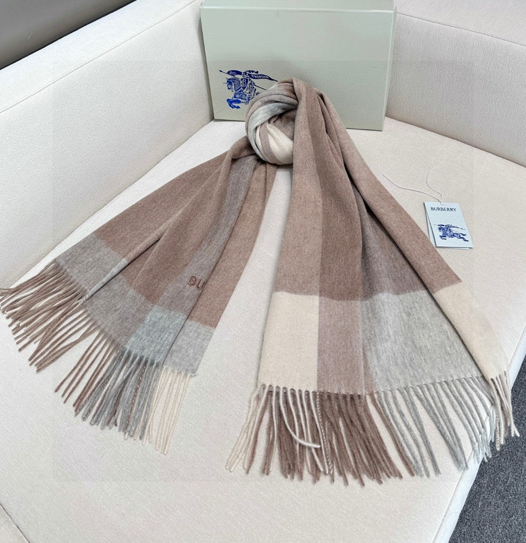 Burberry Soft Check Wool & Cashmere Scarf with Monogram Logo