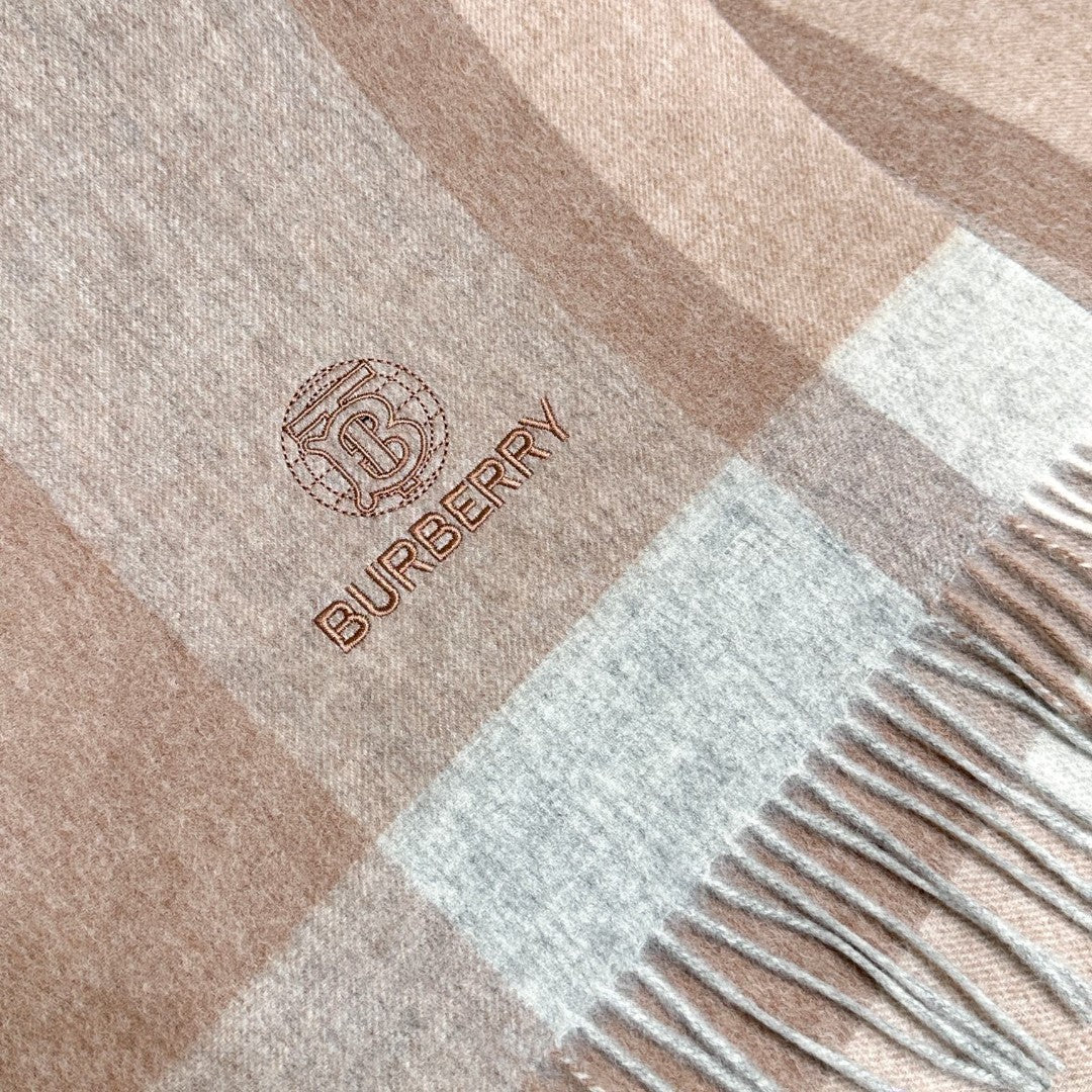 Burberry Soft Check Wool & Cashmere Scarf with Monogram Logo