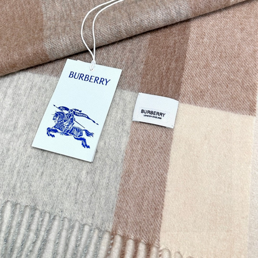 Burberry Soft Check Wool & Cashmere Scarf with Monogram Logo