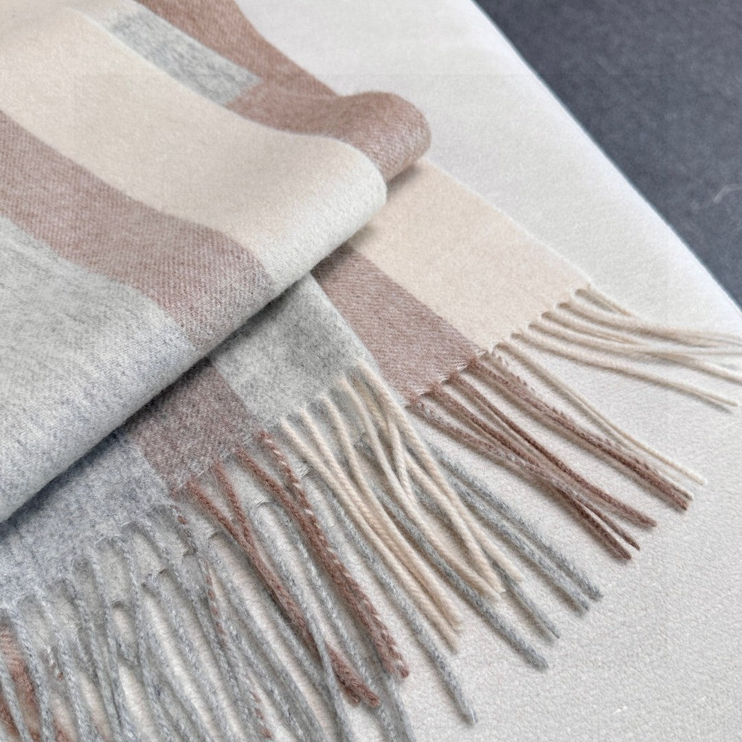 Burberry Soft Check Wool & Cashmere Scarf with Monogram Logo