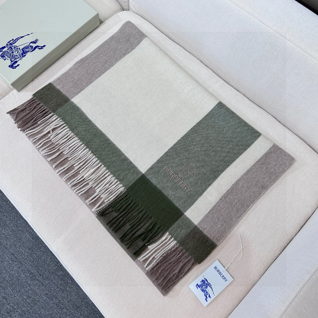 Burberry Soft Check Wool & Cashmere Scarf with Monogram Logo