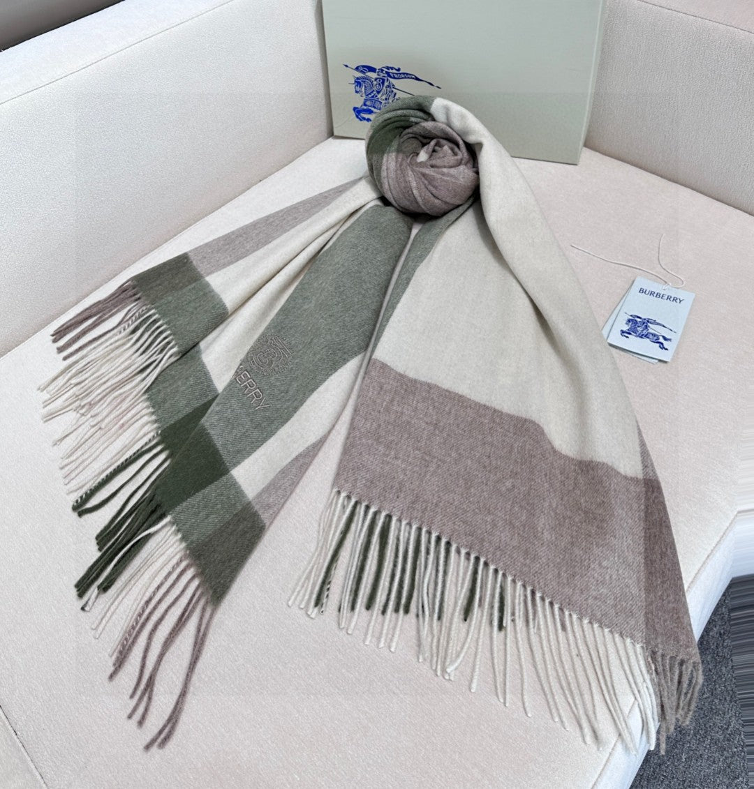 Burberry Soft Check Wool & Cashmere Scarf with Monogram Logo