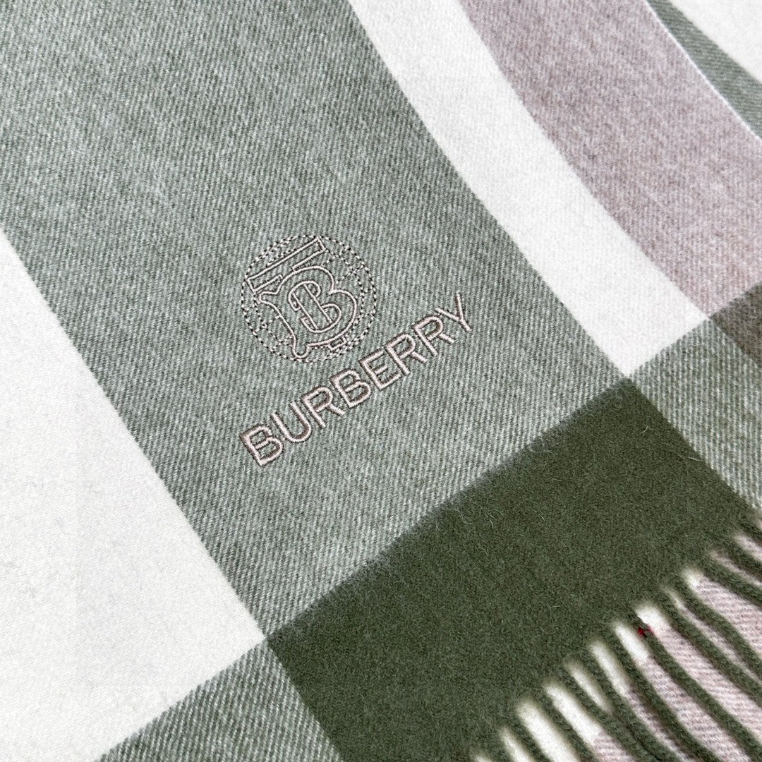Burberry Soft Check Wool & Cashmere Scarf with Monogram Logo