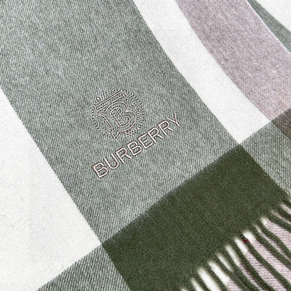 Burberry Soft Check Wool & Cashmere Scarf with Monogram Logo