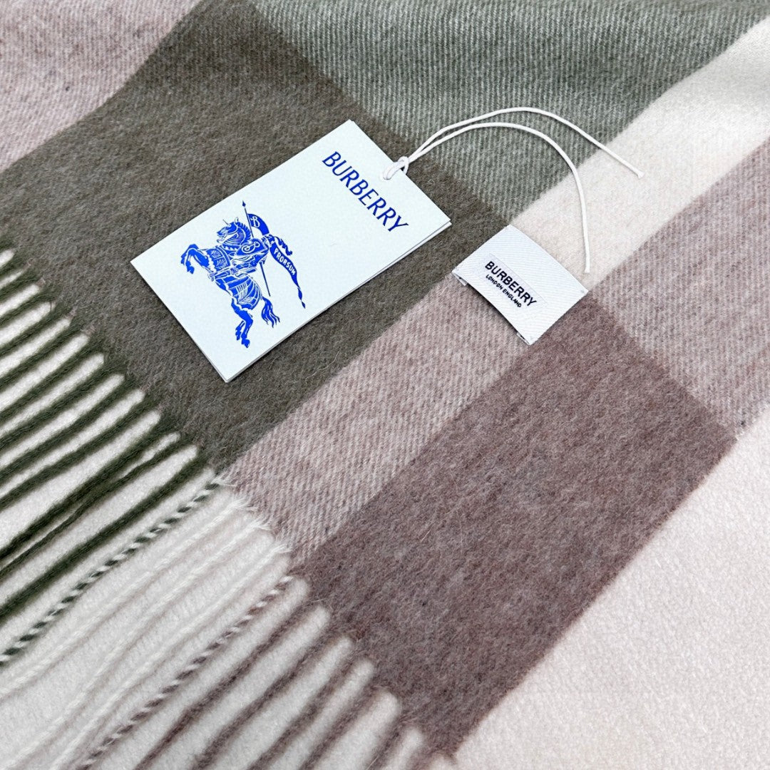 Burberry Soft Check Wool & Cashmere Scarf with Monogram Logo