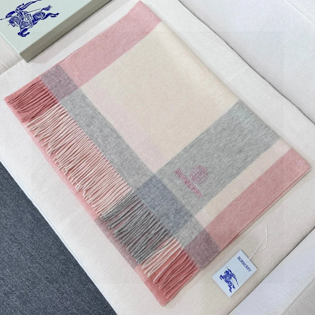 Burberry Soft Check Wool & Cashmere Scarf with Monogram Logo