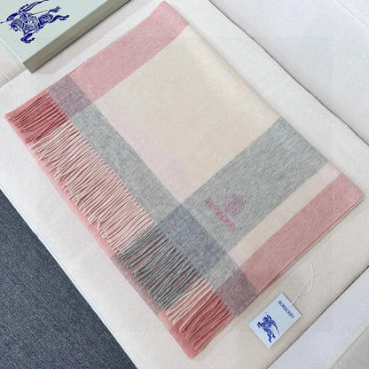 Burberry Soft Check Wool & Cashmere Scarf with Monogram Logo