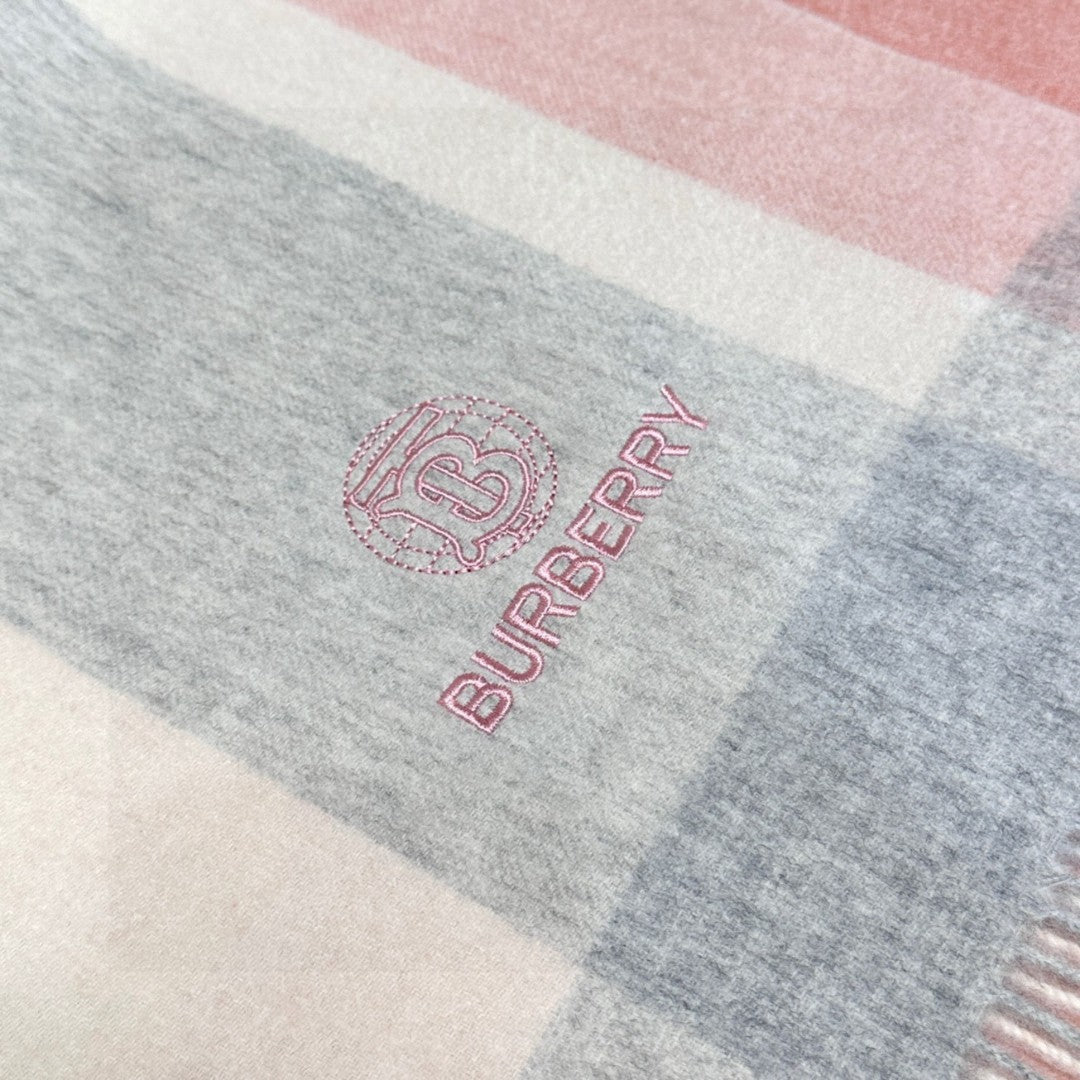 Burberry Soft Check Wool & Cashmere Scarf with Monogram Logo