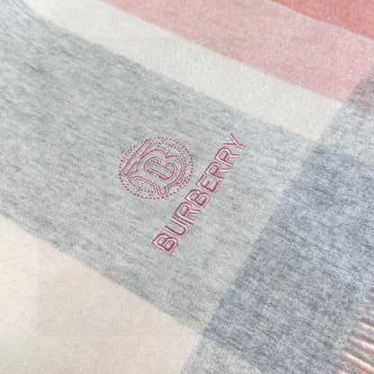 Burberry Soft Check Wool & Cashmere Scarf with Monogram Logo