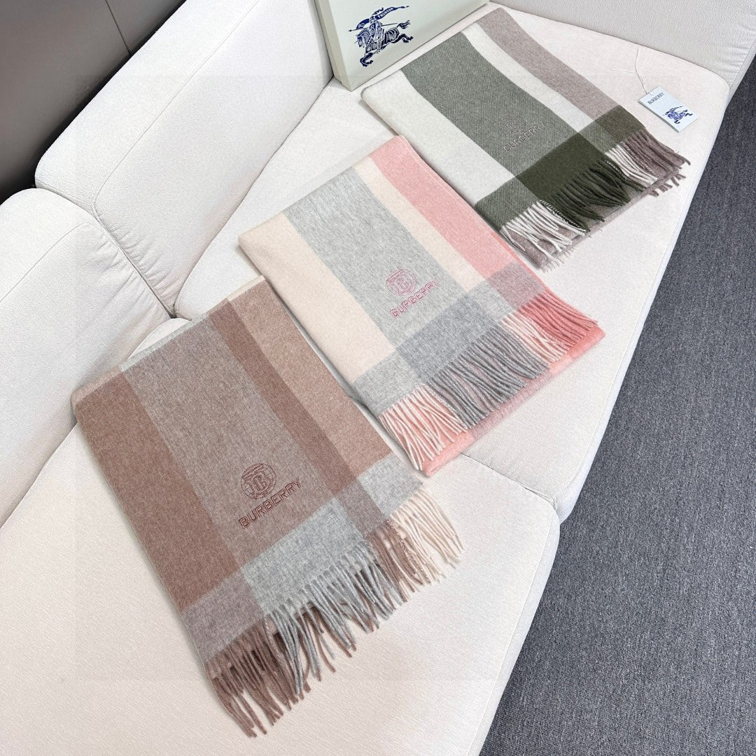 Burberry Soft Check Wool & Cashmere Scarf with Monogram Logo