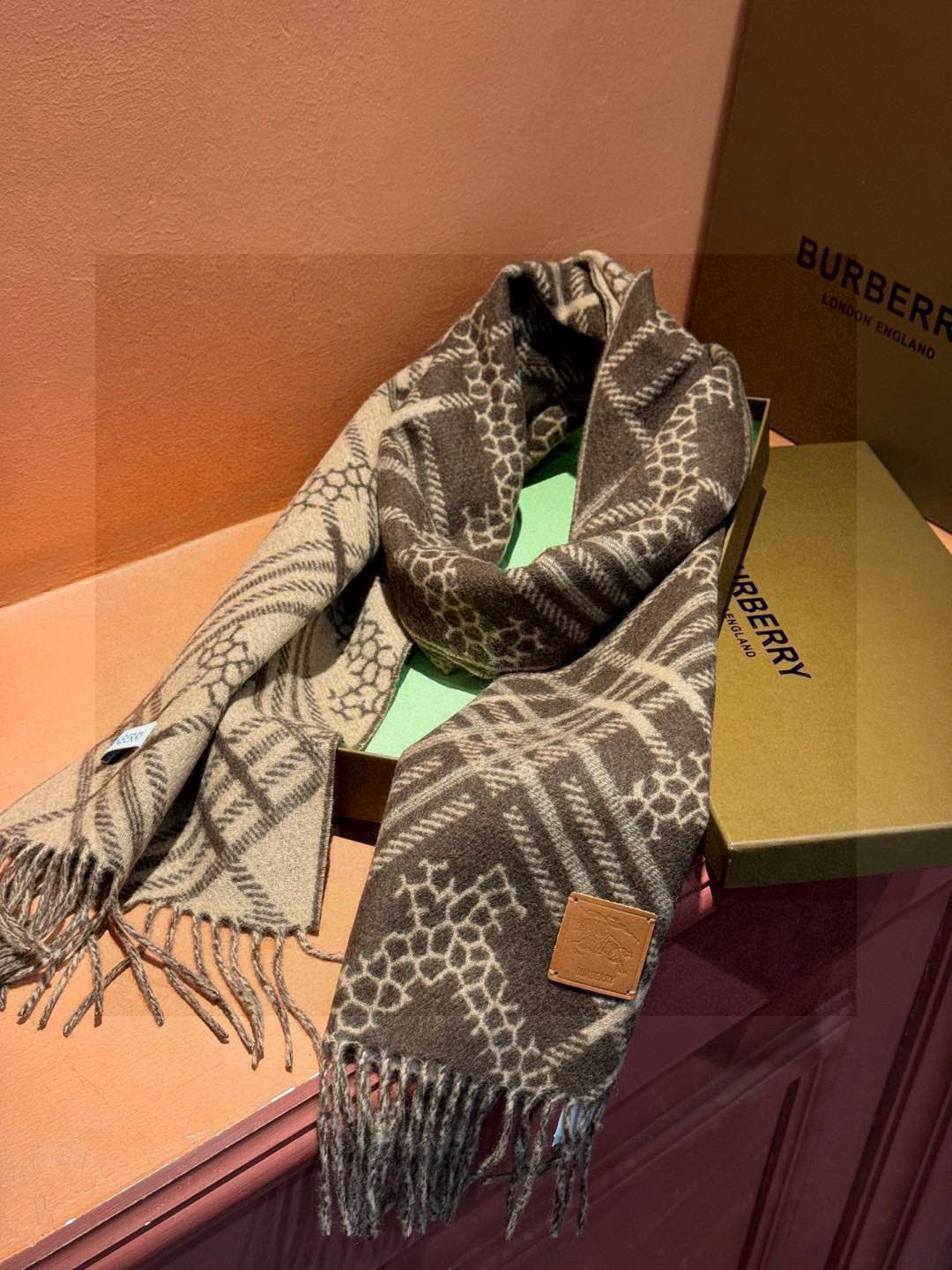Burberry Geometric Plaid Cashmere Scarf
