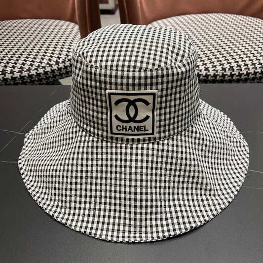 CHANEL Back Bow Plaid Fisherman Hat