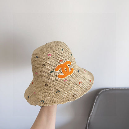 Chanel Woven Straw Bucket Hat with CC Logo