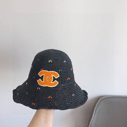 Chanel Woven Straw Bucket Hat with CC Logo