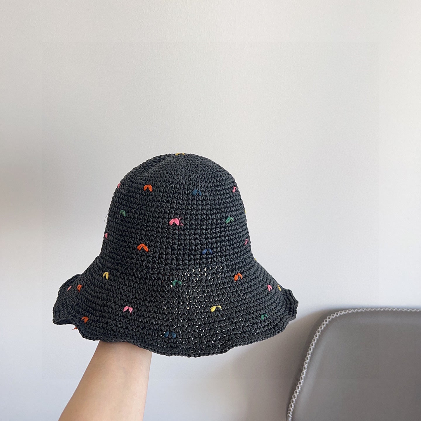 Chanel Woven Straw Bucket Hat with CC Logo