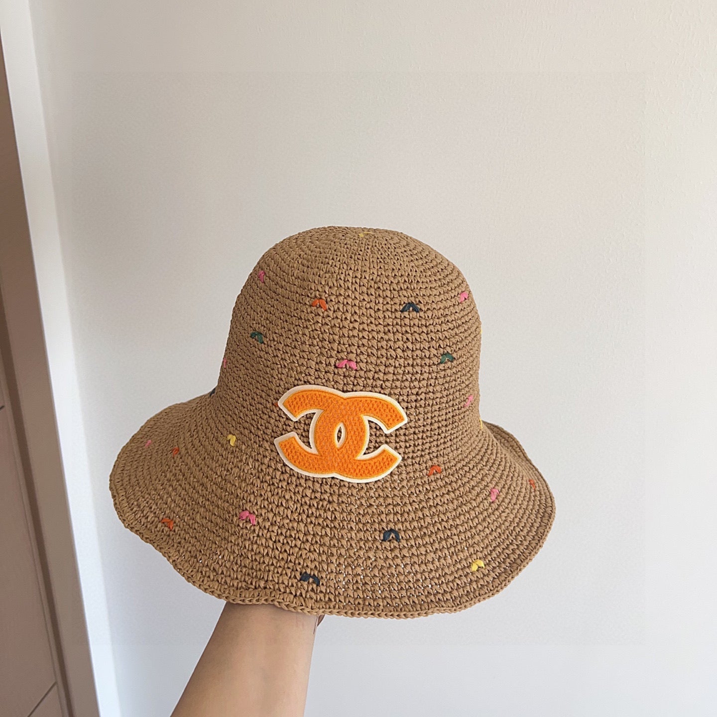 Chanel Woven Straw Bucket Hat with CC Logo