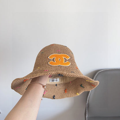 Chanel Woven Straw Bucket Hat with CC Logo