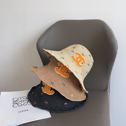 Chanel Woven Straw Bucket Hat with CC Logo