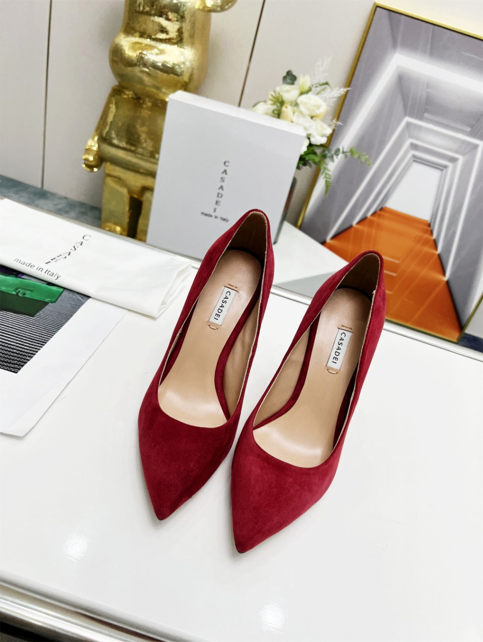 Casadei Pointed-Toe Suede Heels
