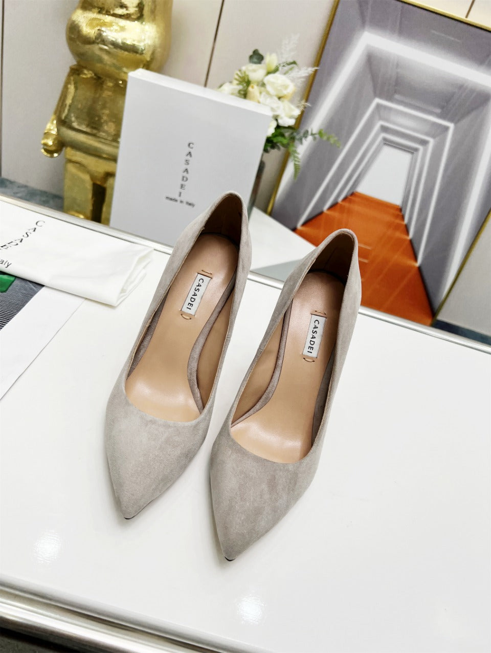 Casadei Pointed-Toe Suede Heels