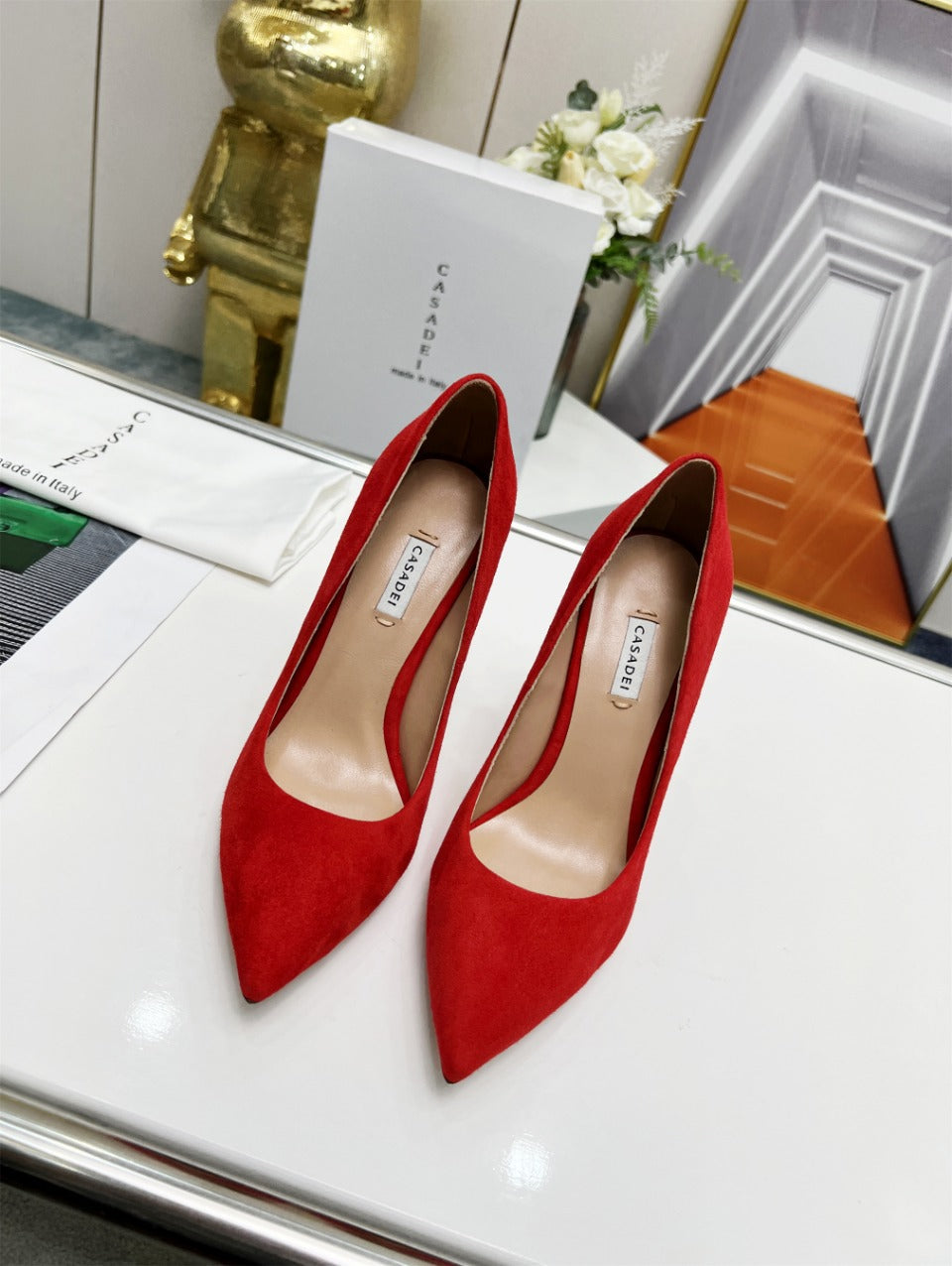 Casadei Pointed-Toe Suede Heels