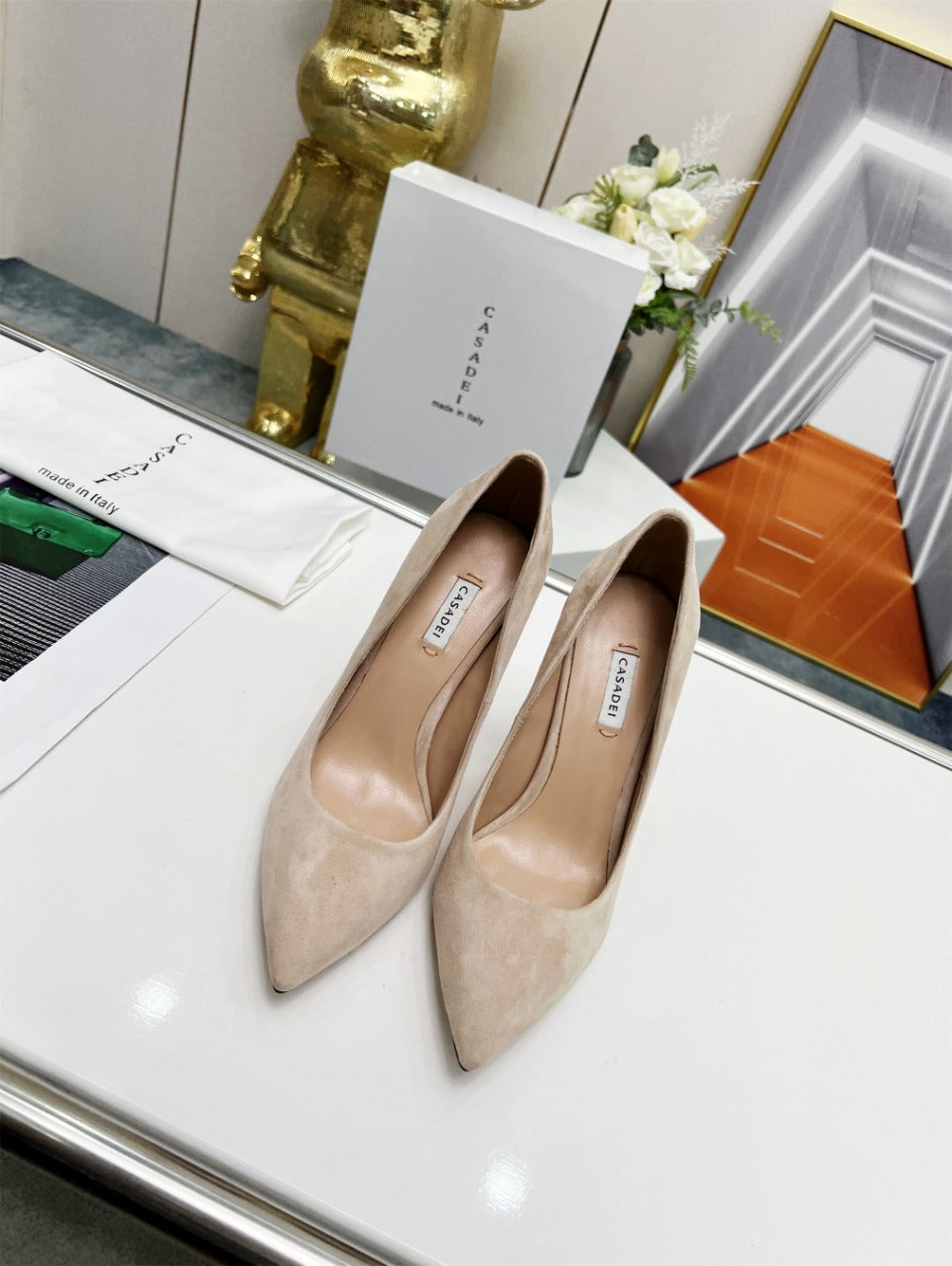 Casadei Pointed-Toe Suede Heels
