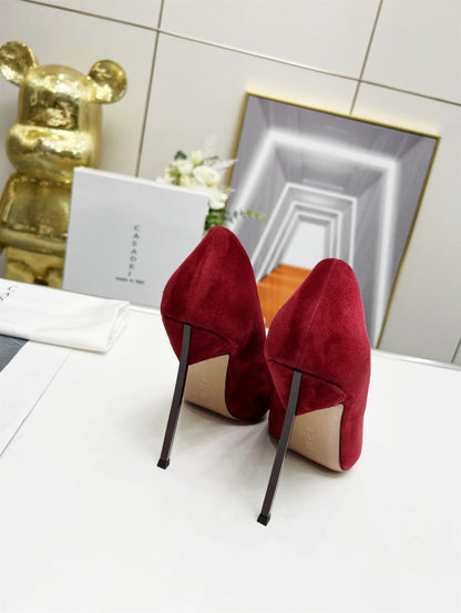 Casadei Pointed-Toe Suede Heels