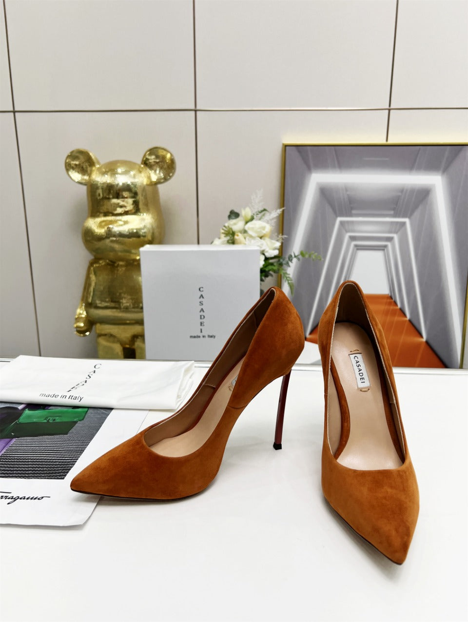 Casadei Pointed-Toe Suede Heels