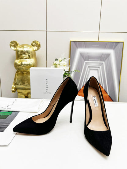 Casadei Pointed-Toe Suede Heels