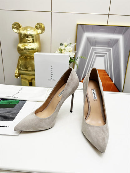 Casadei Pointed-Toe Suede Heels