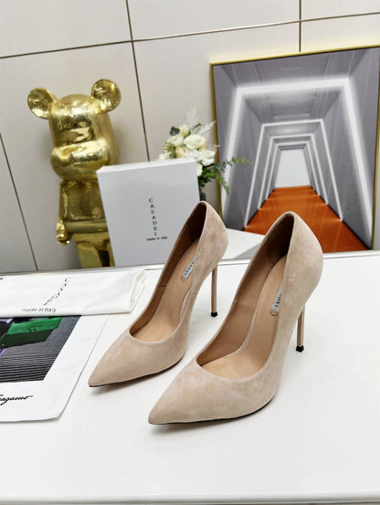 Casadei Pointed-Toe Suede Heels