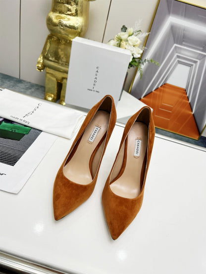Casadei Pointed-Toe Suede Heels