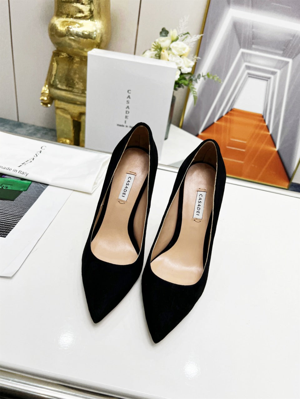 Casadei Pointed-Toe Suede Heels