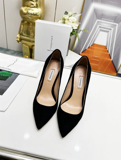 Casadei Pointed-Toe Suede Heels