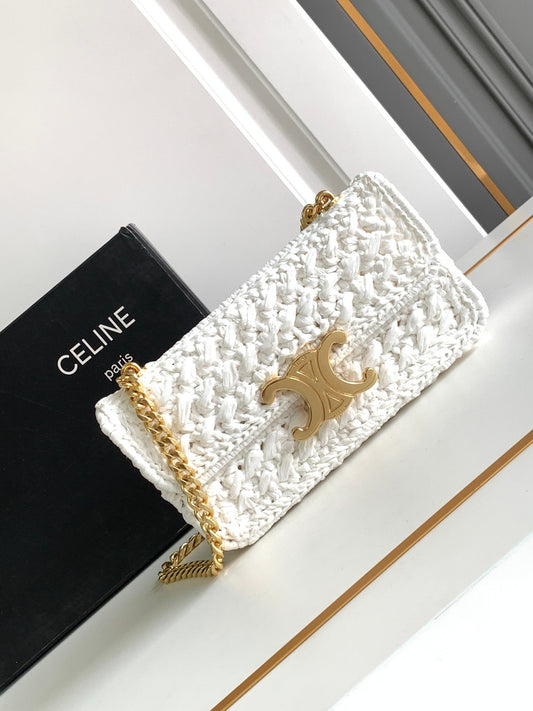 Celine Claude Chain Shoulder Bag in Raffia