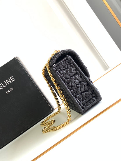 Celine Claude Chain Shoulder Bag in Raffia